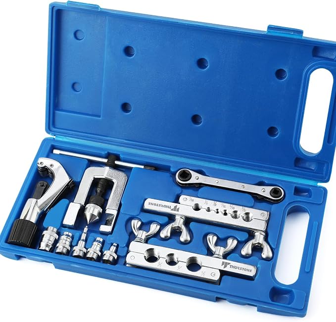 Thorstone 45 Degree Single Flare – with Tubing Cutter & Ratchet Wrench for Copper, Aluminum, HVAC, Brake Lines (Blue)