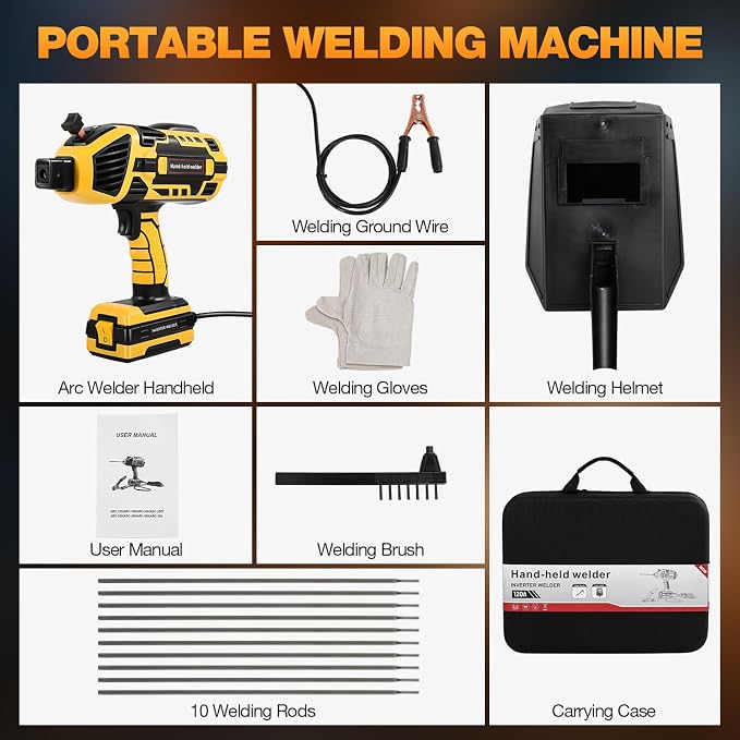 Handheld Welding Machine, 110V IGBT Inverter Portable Welding Machine with 6 Variable Current Adjustment, 20-120Amp Welding Output Handheld ARC Welder Gun for 1/16"-1/8" Welding Rods