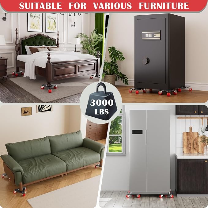 Triangle Furniture Movers with 6-Wheel Dollies, Heavy Duty Tri-Dolly Set with Furniture Lifter, Non-Slip Pads, Up to 3000 lbs Load Capacity