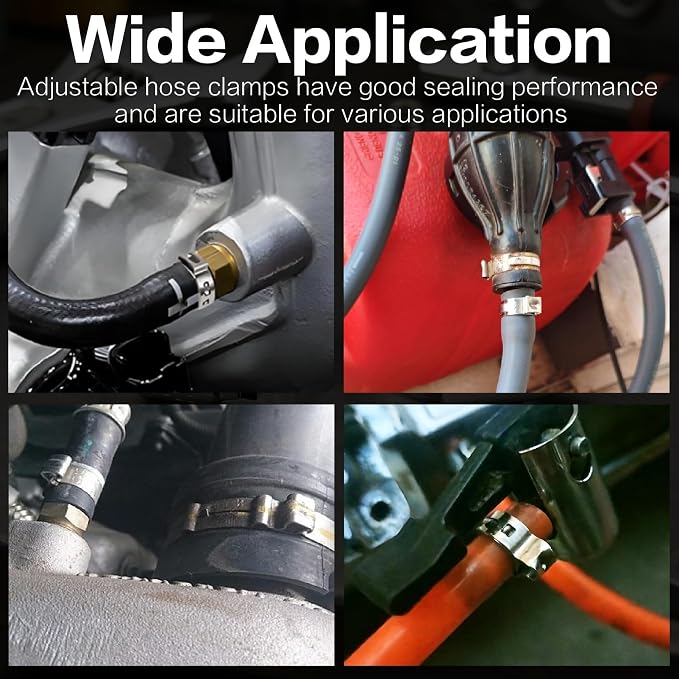 360PCS Stepless Single Ear Hose Clamp Kit - 16 Sizes 5.3-36.1mm (1/4"-1-3/8") 304 Stainless Steel Rustproof Leak-Proof Clamps with Pliers for Automotive Fuel Line, PEX Pipe, Marine & Home Plumbing
