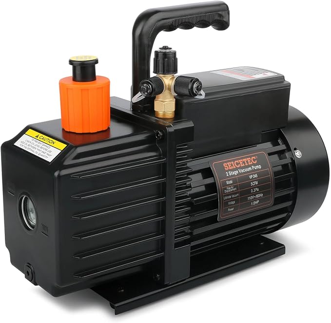 5 CFM 1/2 HP 2 Stage HVAC Vacuum Pump, Sparkless for A1 & A2L Refrigerants (R32, R1234yf, R134a, R22, R410A), 0.3 Pa Ultimate Vacuum HVAC & Automotive AC Systems