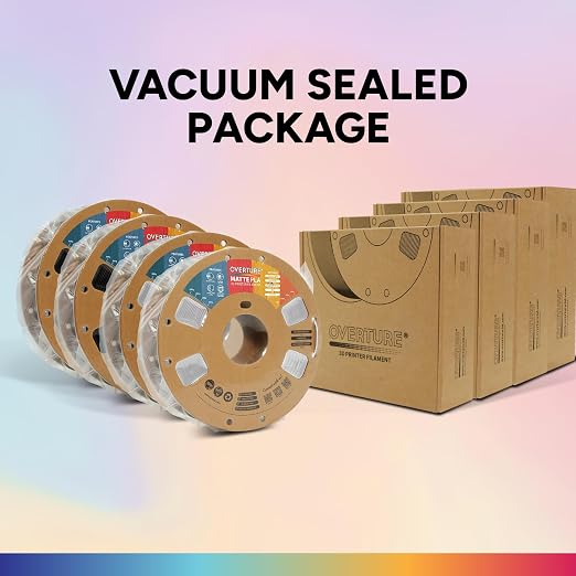 OVERTURE 4KG Bundle Matte PLA, Low Warp & Matte Surface 3D Printer Filament | Frosted Matt Finish Hides Layer Lines, 4 Pack 1kg Spool (2.2lbs) Cardboard Spool (Matte Black*2+Matte White*2)