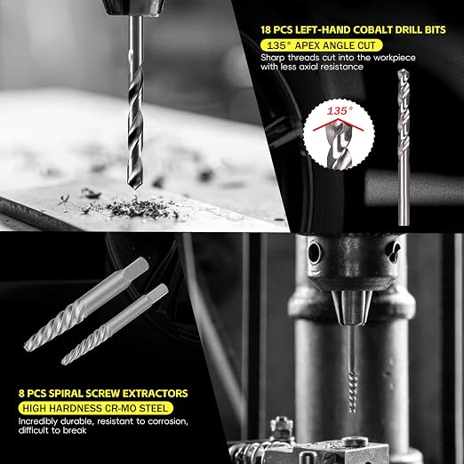 39 Pcs Screw Extractor and Left Hand Drill Bits Set, Easy Out Screw Extractor Set with Reverse Drill Bits, Multi-Spline Extractors for Removing Broken Bolts and Stripped Screws