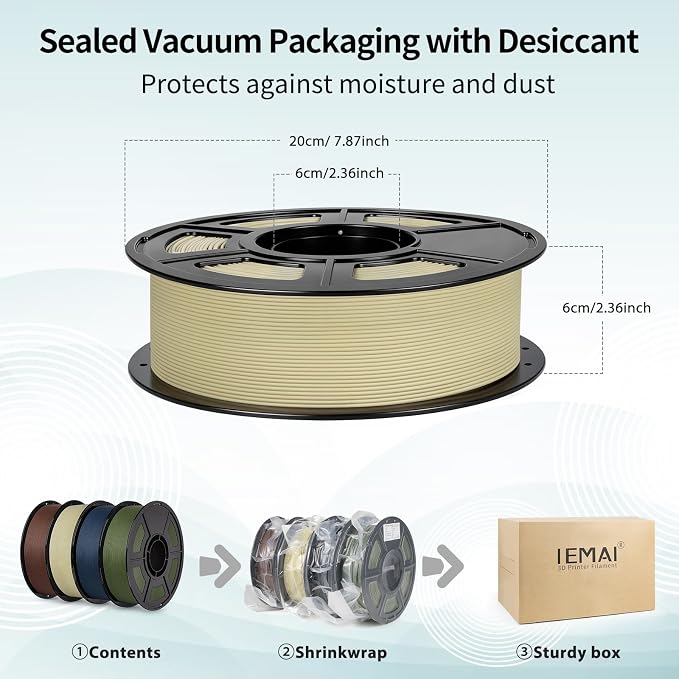IEMAI Matte PETG Filament 1.75mm 4kg Bundle, Smooth Matte Finish 3D Printer Filament with Minimal Layer Lines & Low Warping, 4-Pack Beige, Brown, Navy Blue, and Army Green