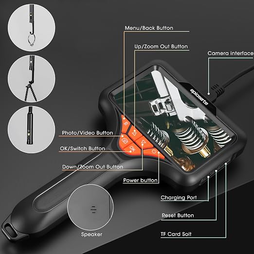 Triple Lens Endoscope Camera with Light- 5" 1080P HD Handheld Borescope with 50FT Semi-Rigid Cable, Waterproof Sewer Inspection Camera with 32GB Card, Drain Plumbing Camera & Gifts for Men