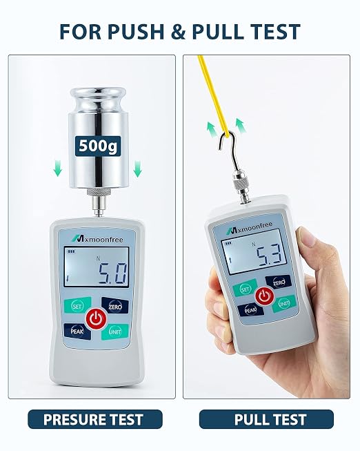 5N Digital Force Gauge Push Pull Tester Portable with Case | Auto Backlit LCD Large Screen Auto Power Off Units N/LB/Kg/Oz High Precision Sensor For School Lab Mechanical Physics