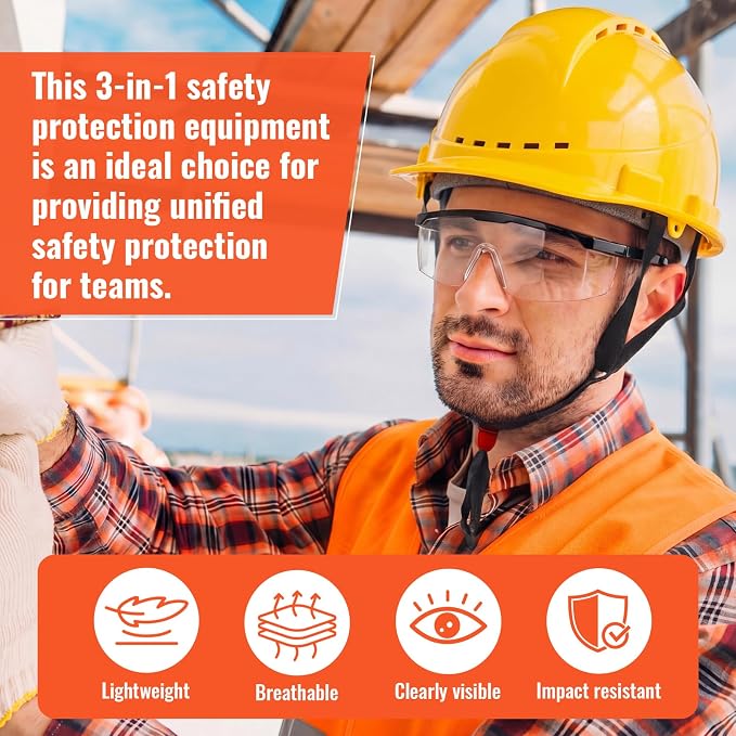 Mumufy 18 Pcs Suspension Hard Hats Safety Helmets Vented Cap Style Helmet with High Visibility Vest Mesh Reflective Anti Fog Safety Goggles Adjustable Temples for Construction Work(Yellow, Orange)