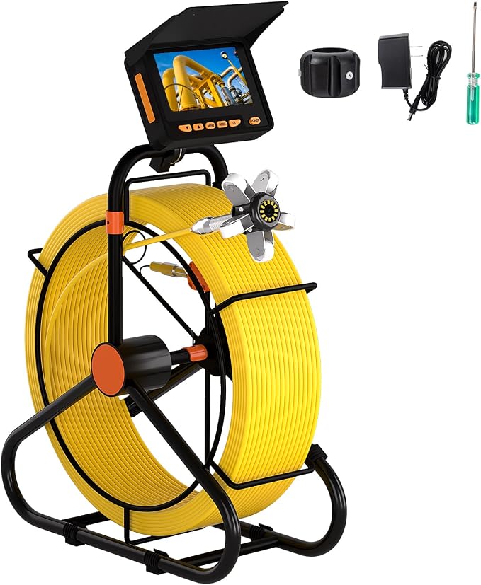 Sewer Camera 200FT,8500mAH 32GB HD JQKJCAM Duct Drain Pipe Inspection Camera with 12 Light,4.3" HD Video Screen,23MM/0.9'' Waterproof Plumbing Snake Cameras for Plumber Inspector (60m)