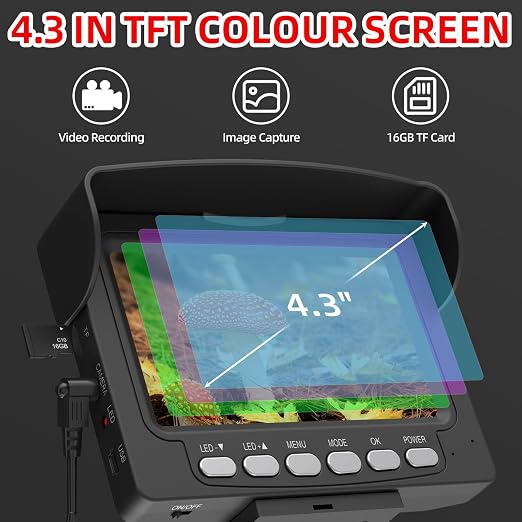 Sanyipace Sewer Camera 100FT/30M, 5600mAh Battery, 0.67in/17mm Pipe Inspection with Light, DVR & Audio Recorder, 4.3" Screen, 8 LEDs, 1000TVL Plumbing Snake, Included 16GB Card