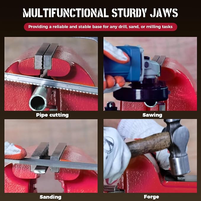 6" Heavy-Duty Bench Vise, 6" Jaw Width & Opening, 8,820 lbs Clamping Force, 60,000 PSI Ductile Iron Vise with 360° Swivel Base, Anvil & Pipe Jaws for Metalworking, Woodworking & DIY (RS60)