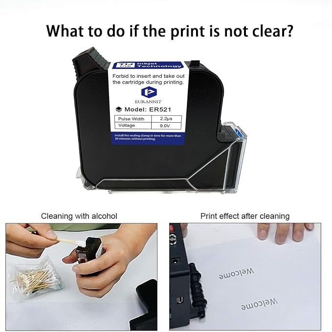 Original Black Ink Cartridge ER521, 72ml Quick Dry Solvent Ink Replacement for 1inch/25.4mm Handheld Inkjet Printer E15-1 /E16-1 /E11-1 /E50