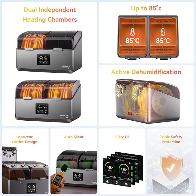 Official Creality Filament Dryer 4 Spools Fathers Day Gift, Space Pi X4 Filament Storage Box, 85℃ Max Temperature, Dual Independent Heating Chambers, Power Saving for PLA PETG ABS TPU ASA PC PA PAHT