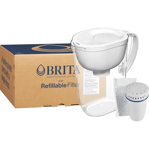 Brita Refillable Water Filtration System with Large 10 Cup Pitcher 1 Shell and 1 Filter, SmartLight Change Indicator, BPA-Free, 80% Less Plastic*, Lasts Two Months, Large, 10-Cup Capacity, White