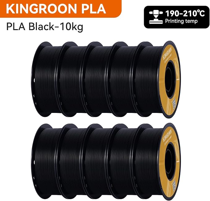 Kingroon PLA 3D Printer Filament,10 Rolls, Dimensional Accuracy +/- 0.02 mm, 10kg Spool(22lbs), 1.75 mm,Black