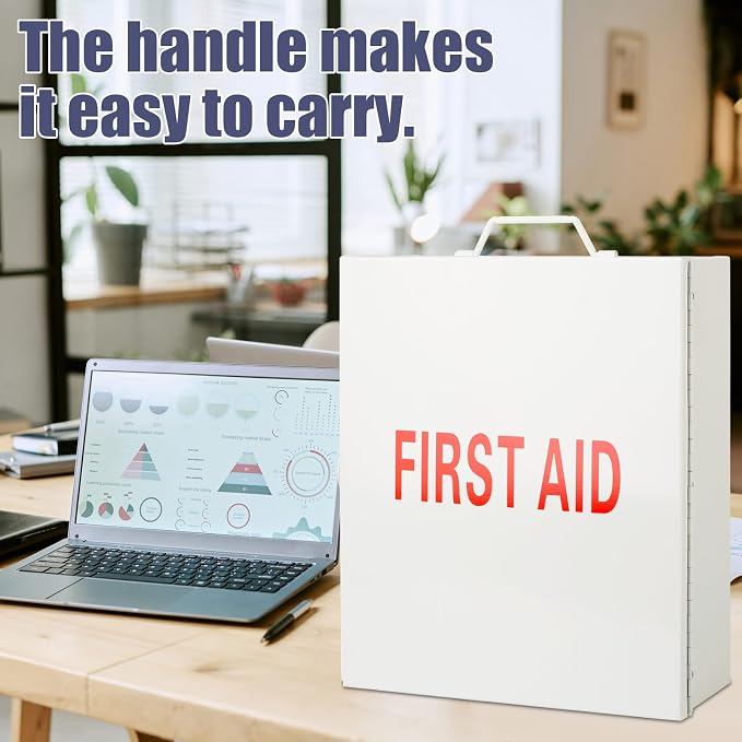 Timgle 2 Pcs First Aid Kit with Lock 3 Shelf Wall Mount Medicine Cabinet with Key Lock Handle Locking Medical Cabinet Lightweight Medium Wall Organizer Steel Storage Box for Business Worksite (White)