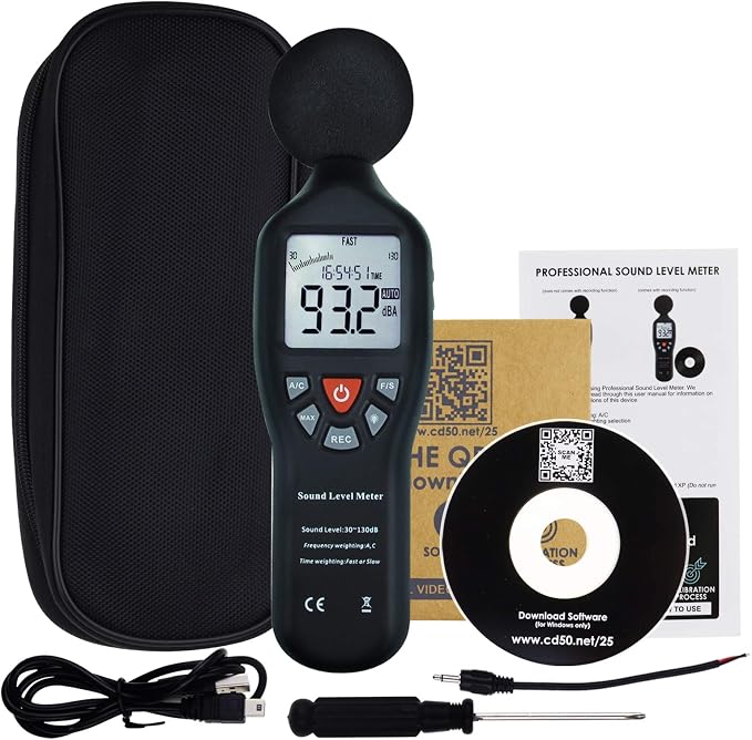 Decibel Meter Sound Level Meter with Data Logging, High Accuracy dB SPL Meter with LCD Backlight, Real-time Display, 30-130 dB Range, Connect Software in PC