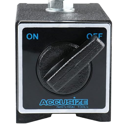 Accusize Industrial Tools 220 lbs Pull Super-Pull Magnetic Base for Industrial Precision Indicators, P900-S303 | On/Off Switch, V-Groove Bottom, Multiple Posts, M8 x 1.25 mm Tapped Hole, 2.95" x 1.96" x 2.16"