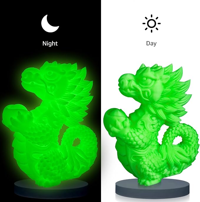 PLA+ 3D Printer Filament Luminous Green, 1.75mm No Tangle, Net Weight 2.2lbs Spool (1kg, PLA Pro Plus, Green with Glow in the Dark Effect