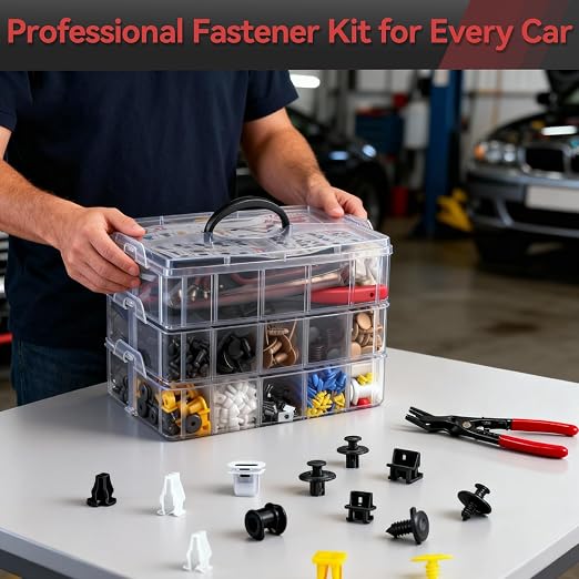 2080PCS Auto Retainer Clips Kit with Fastener Plier, Trim Removal Tools and 3-Layer Organizer Box, 33 Most Common Push Rivets for Car Bumper, Fender, Door Panel and Interior Repair