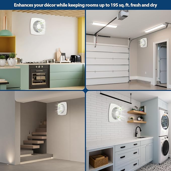 Through Wall Exhaust Fan, Bathroom Wall Exhaust Fan, Kitchen Exhaust Fan, 200 CFM High Airflow, White Cover, Aluminum Filter, 8.5 Sones, 8 Inch, Fits Walls 5" to 10" Thick, Model 509
