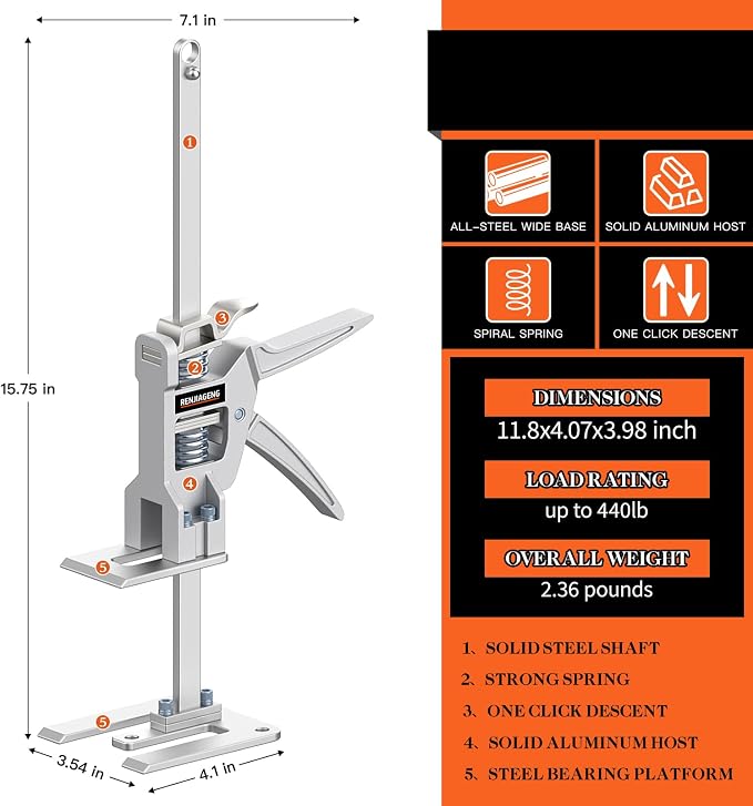 Labor-Saving Arm Jack Two-Piece Set for Wall Tile Positioning, Doors, Windows, Cabinets, Installation, Furniture Lift, Drywall Lift, Lift Tools (Silvery, 15.7)