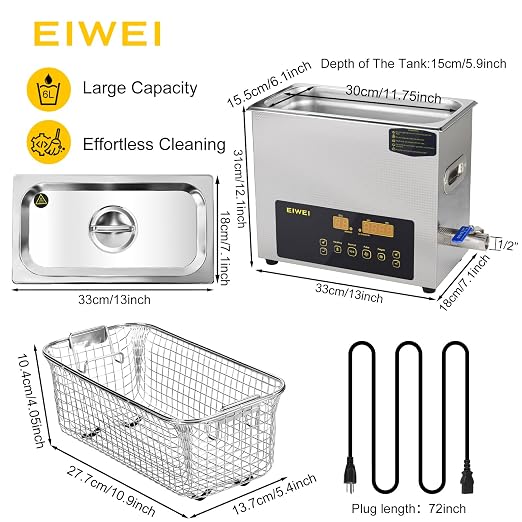 6L Ultrasonic Cleaner Dual-Frequency Professional Digital Stainless Steel Cleaning Machine with Heater Timer for Carburetor, Parts, Circuit Board, Glasses, Denture,Jewelry