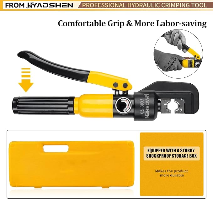 6 Ton Hydraulic Crimping Tool 12 AWG to 2/0 AWG, Battery Cable Lug Terminal Crimper With 8 dies,Easy to Operate Hydraulic Wire Crimping Tool Kit for Wire Rope