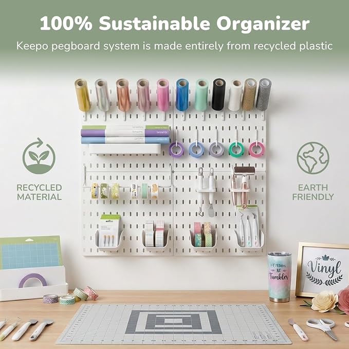Keepo Title Peg board Kit, Pegboards and Accessories Modular Hanging for Craft, Plastic Pegboard Wall Organizer for Craft Room, Office, Tool Organizer (White, 22″×22″)