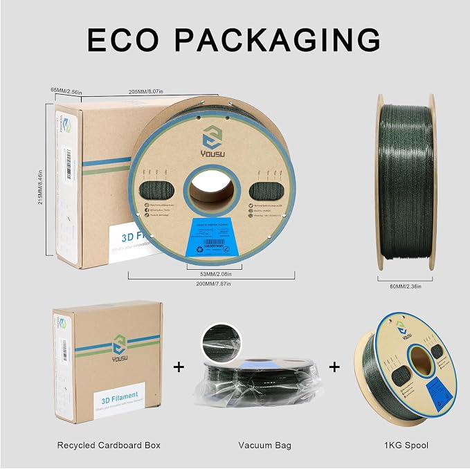 YOUSU 3D Printer Filament PLA Filament 1.75mm Black Filament with Glow in The Dark Green Starry Sky 1kg(2.2lbs).