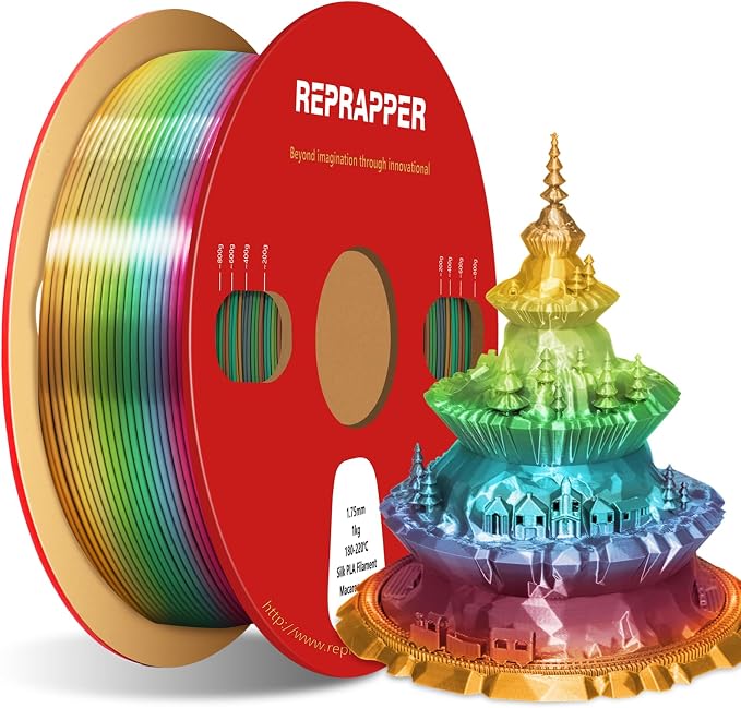 RepRapper Macaron Rainbow PLA Filament, Shiny Multicolor Silk PLA 1.75 mm Filament (+-0.03 mm), Sparkle Fast Change Multi-color1 kg 3D Printer Filament for 3D Printer