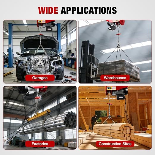 Nilight 440LBS Electric Hoist 110V Electric Hoist Winch with Wireless & Wired Remote Control, Hoist Lift Winch Single/Double Slings 39FT Lifting Height w Emergency Stop for Garage Warehouse Factories
