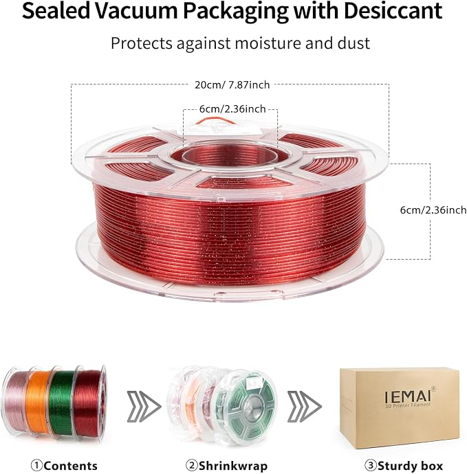IEMAI Glitter Clear PETG Filament 1.75mm 4kg Bundle, Sparkly Transparent Finish 3D Printer Filament 1kg Spool 4 Rolls Red+Orange+Green+Pink, for Most FDM 3D Printers