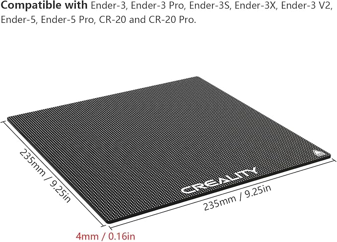 Creality Official Ender 3 Glass Bed 3D Printer Platform, 235x235MM Tempered Glass Plate Build Surface for Ender 3 PRO/Ender 5 PRO/Ender 3 S1/Ender 3 Neo/Ender 3 V2 Neo, Good Adhesion Remove Easily