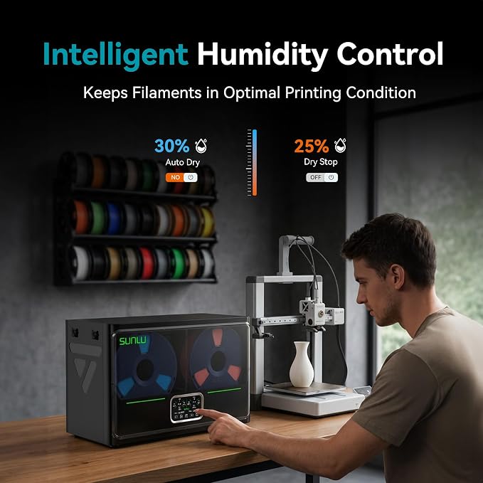 SUNLU S4 Pro 3D Printer Filament Dryer Box, Upgrade Filadryer S4 (Black) | Dual-Chamber Independent Heating, 85℃ Max Temperature, Dry and Anneal 2-in-1, PLA ABS PETG PA PC Filament Dryer Box