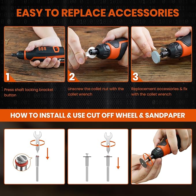 HARDELL 12V Cordless Rotary Tool Kit 6-Speed 30000RPM Rotary 94 Accessories | Power Rotary Tools for Engraving, Sanding, Polishing, Cutting, Carving, DIY and Craft Projects