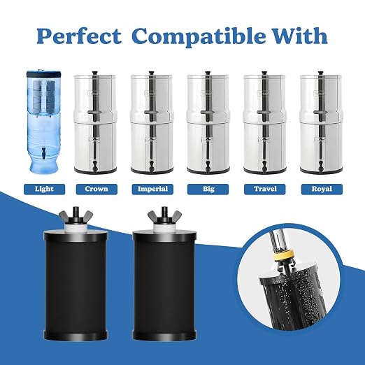 PF-1 Black Thickened Purification Elements, Replacement for Berlkey Black Filters and ProOne Gravity Water Filter Systems, NSF/ANSI 42 & 372 Certified, RV Camping Emergency Use, 2 Pack