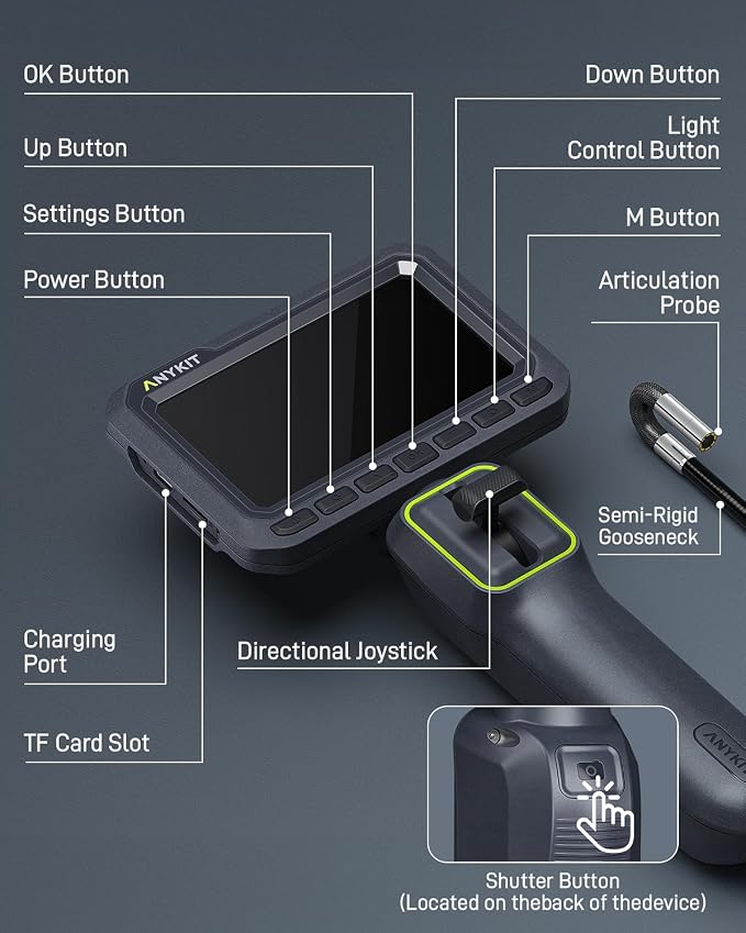 6.6FT Articulating Borescope, 210° Two-Way 0.22in Slim Probe Endoscope with High-Brightness LED Lights, 4.3" IPS HD Video Inspection Snake Camera for Automotive Engine Inspect