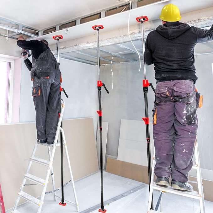 SHALL Cabinet Jack Support Pole, 54-114 in Steel Telescopic Quick Support System Rod, Adjustable 3rd Hand Tool with 154lbs Capacity for Lifting Drywall Cabinet Cargo Bars, 2 Pack w/Storage Bag