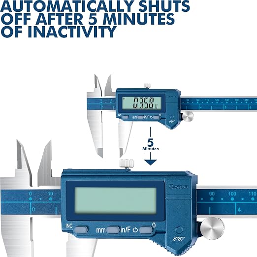 Dasqua 8"/200mm IP67 Digital Caliper, Stainless Steel, ±0.03mm/0.0015" Precision, Coolant-Proof, Inch/mm Conversion, Large LCD Display, Protective Case