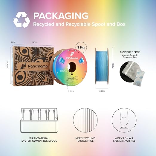 Polymaker Panchroma PLA Filament 1kg, Gradient 3D Printing Filament 1.75mm | Crystal Aquamarine, Neatly Wound PLA for Easy Print & Smooth Feeding. Compatible with Bambu Lab & Most 3D Printers