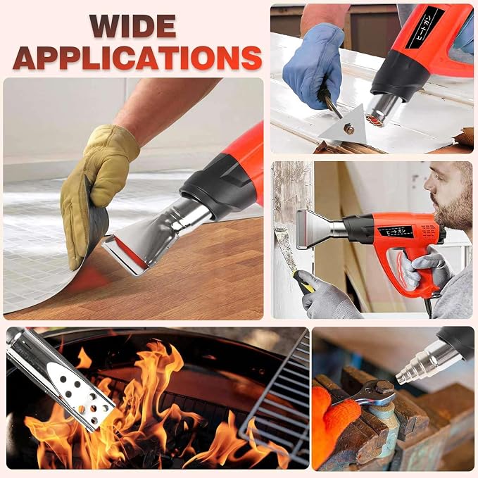 1800W Heat Gun Heavy Duty Fast Heat Hot Air Gun Kit with 752℉&1112℉(400℃-600℃) Dual-Temperature Settings and 5 Nozzles with Overheat Protection for Crafts, Shrinking PVC, Stripping Paint