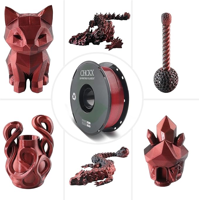 PLA 3D Printer Filament, Dual Color Silk PLA Filament, Dimensional Accuracy +/- 0.02 mm, 1 kg Spool(2.2lbs), 1.75 mm,Black Red