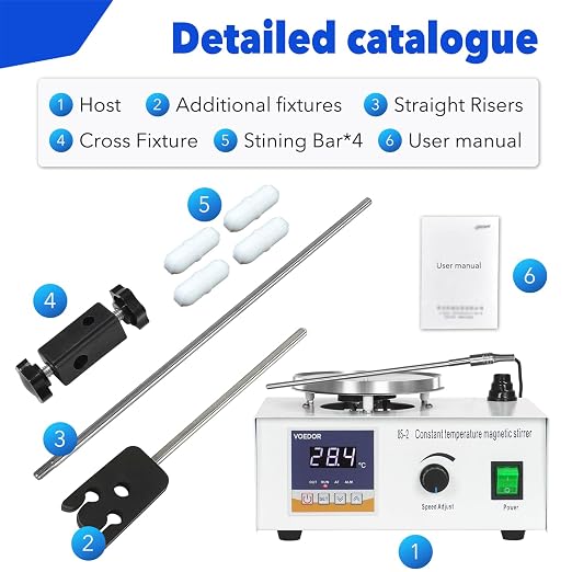85-2 Digital Display Magnetic Stirrer with 4 Magnetic Stir Bars – Magnetic Stirrer Hot Plate, 0-2000 RPM Lab Stirring System with Temperature Probe, Stainless Steel Plate & Stand Support