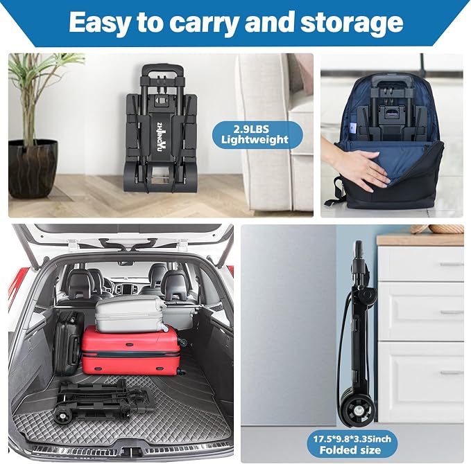 Folding Hand Truck Trolley Dolly, Folding Cart Small Trolley Dolly with Wheels, Lightweight Utility Dolly Trolly Expandable Baseplate Small Backpack Portable Luggage Cart for Airport Travel