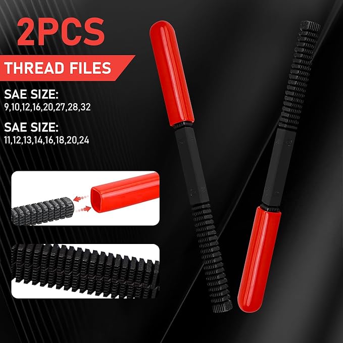 42 Pcs Thread Chaser Set, UNC/UNF/Metric Rethreading Kit | Includes Taps, Dies, 2 Thread Files and Storage Case for Thread Repair, Rust Removal, UNC UNF and Metric Maintenance