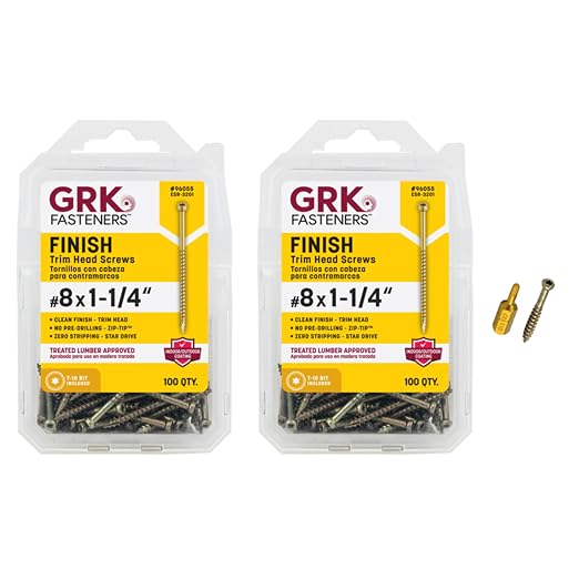 GRK Fasteners #8 x 1-1/4 Inch Finish & Trim Screws, 100 PCS, Indoor/Outdoor for Treated Lumber, with Rust Resistant Climatek™ Coating, Star Drive Recess, T-10 Bit Included, Gold (2-Pack; 200 Count)