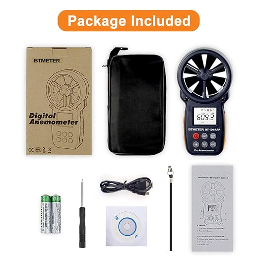 BTMETER BT-866A Pro Handheld HVAC Anemometer for CFM Air Flow, Wind Speed Meter Gauge Measures Wind Velocity Temp%RH Dew Point with USB Sync to PC