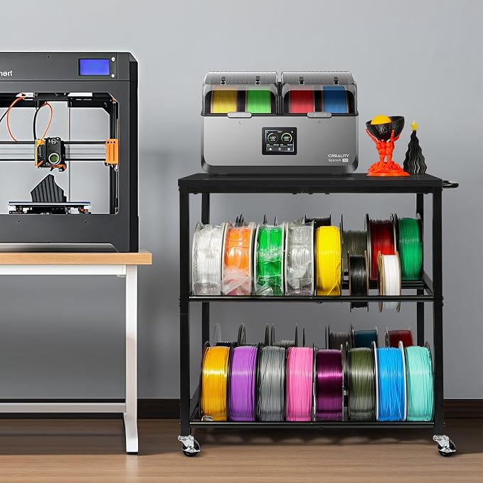 3D Printer Table with Filament Storage-Small 3D Printer Stand for consumables Storage – Space-Saving Cart for 3D Printing Workshop, Studio, Office.Brown. (Black)