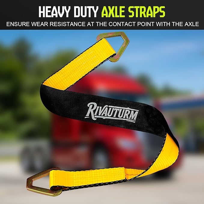 4 Pack Car Tie Down Straps for Trailers - 2" x 10' Ratchet Straps with J-Hooks and 2" x 38'' Axle Straps 10,000lbs Break Strength Heavy Duty Car Hauler Tire Straps for Car, Trailer, UTV Transport