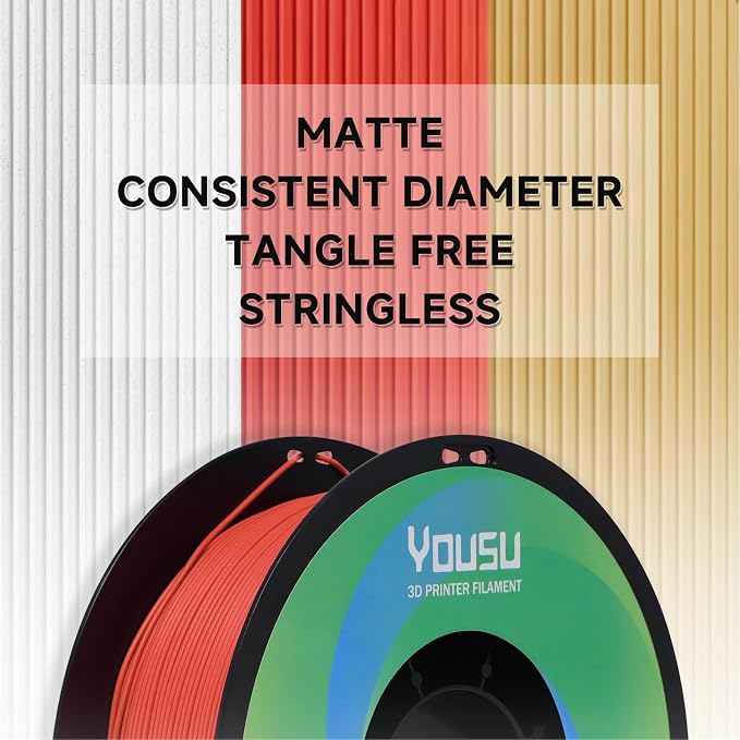 YOUSU Matte PLA Filament Brick 1KG, 1.75mm 3D Printing Filament, A Variety of Colors and Unique Matte Effect, Excellent Print Quality, Easy to Print, Great Layer Bonding, Works with Most FDM Printers